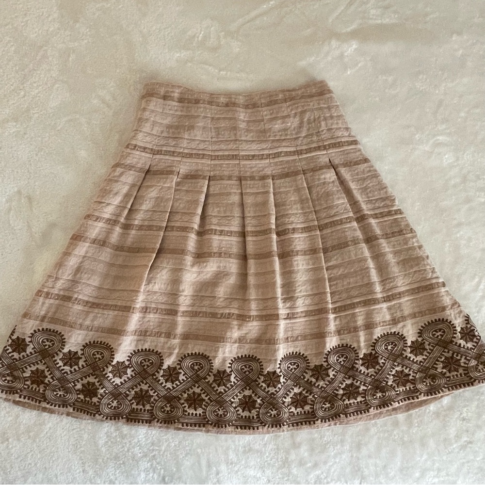 Oscar de la Renta Tan Brown Embroidered Skirt Women’s Size 6